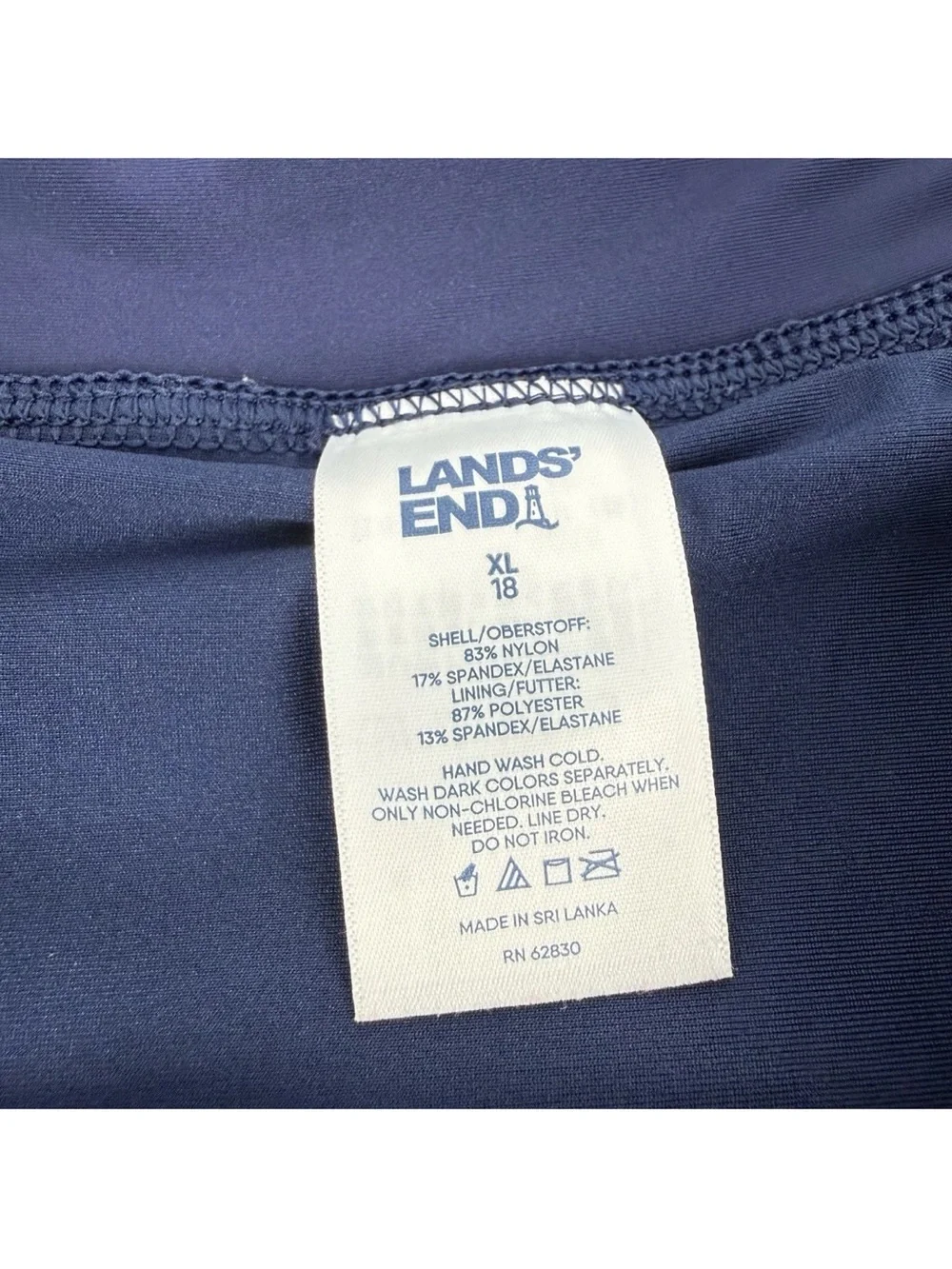 Lands End Swim Shorts Womens Size 18 Navy Blue Lined Stretch Pockets Flowy